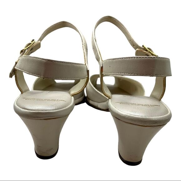 🔵Vintage Red Cross Shoes Cream Buckle Peep Toe Sandals 4.5 - Picture 7 of 10